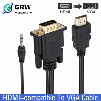 1,8 m HDMI-compatble Para VGA Cabo Adaptador de Áudio de 3,5 Mm Cabo HDMI 1080P-compatble Macho-VGA Macho Para PC TV Caixa de Projetor