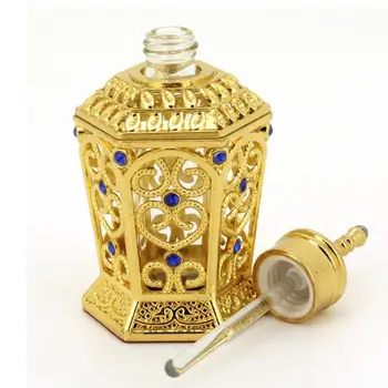 10ML de Ouro Hexágono Perfume Garrafa Reutilizável em Estilo Árabe Óleos Essenciais Frasco Frasco de Perfume Decoração do Casamento de Dom
