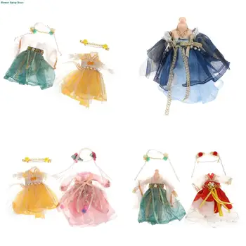 1set 16CM Boneca Estilo Chinês Hanfu Roupas de Vestir Boneca Antiga Fantasia Vestido de Bonecas Acessórios de Roupa Vestir Brinquedos Para Meninas