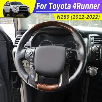 2018-2022 Para Toyota 4Runner de Costura à Mão Cobertura de Volante de Couro Genuíno de Pêssego Grão de Madeira Decoração de Interiores Modificação