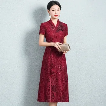 2023 Chinês Tradicional Casamento de Mãe do Vestido de Noiva de Verão de Renda Melhorou Qipao Aodai China as Mulheres Formal Vestidos de Noite