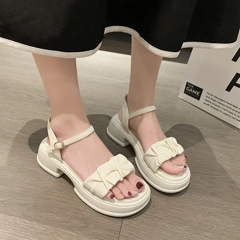 2023 Novos Sapatos femininos Feminino Pulseira de Tornozelo com Fivela de Sandálias de Verão as Mulheres do Dedo do pé Redondo e Salto Alto da Moda Cunhas de Senhoras Sapatos de Meninas