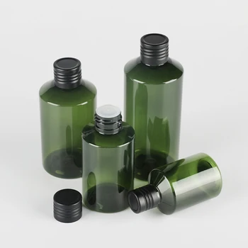 20Pcs Garrafas de Plástico Vazias Verde Escuro com Interior Plug Preto Alumínio Tampa para Toner Loção de Armazenamento de 50 ml, 100 ml de 150ml a 200ml