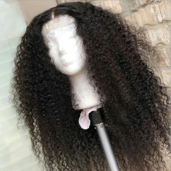 26 Cm De Comprimento Macio Glueless Sintético Preplucked 180 Densidade Kinky Curly Natural Preto Lace Front Wig Para As Mulheres O Cabelo Do Bebê Diariamente