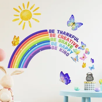 2pcs inglês arco-íris, Sol Borboleta de Parede dos desenhos animados Etiqueta da Parede de Sala de estar, Quarto, Restaurante Decorativa Mural Adesivo de Parede