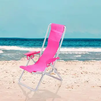2pcs Mini Cadeira de Praia Dobrável Deck Mentindo Cadeira de Simulação Dobrável Cadeira de Praia Casa de Convés Mentindo Cadeira Modelo de Acessórios de Praia