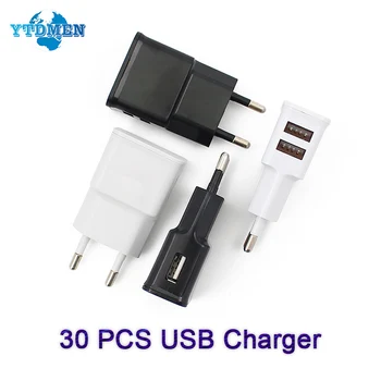 30PCS UE Plug do Carregador do USB 5V2A Viagem de Carregamento Cabeça Portátil de Porta Dupla Parede Adaptador de Telefone Para o iPhone Samsung Xiaomi Huawei