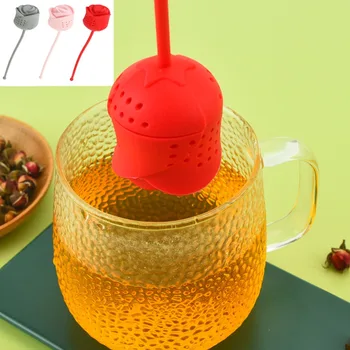 3Pcs com Alça Longa Infusor de Chá Removível Vermelho Coador de Chá do Silicone do produto comestível Rosa de Silicone Saco de Chá para os Amantes do Chá