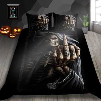 3pcs Esqueleto Impresso Conjunto de roupa de Cama e Lençóis de Capa de Edredão Colcha Edredom fronhas 3D Rei Vermelho de Halloween, Decoração do Bedroom