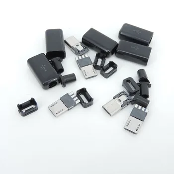 4 em 1 diy branco preto Micro USB 5PIN de Solda Tipo Plugue Macho Conectores do Carregador tampa USB 5P Cauda de Carregamento de porta de Soquete E1
