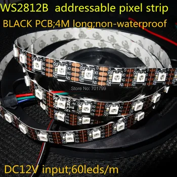 4m DC12V WS2812B endereçável pixel tira,não-impermeável,60pcs WS2812B/M com 60pixels;72W;PRETO pcb;4pin