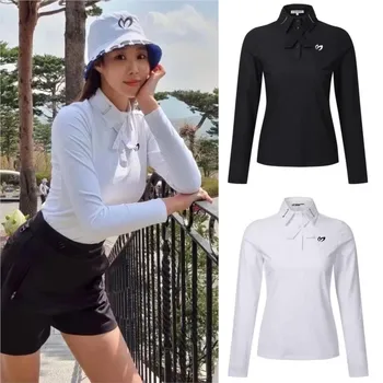 A primavera e o Verão Novo campo de Golfe de Mulheres Camisa Polo Manga Longa Exclusivo Design Decote Mulheres Camisa de Moda de Golfe de Roupas femininas