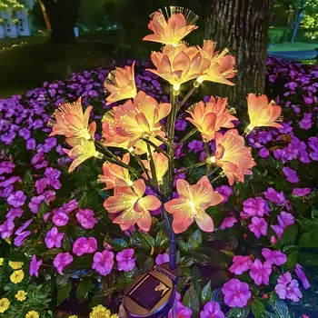 Ao ar livre CONDUZIU Luzes Solares de Simulação Flor Camélia Lâmpada do Gramado Impermeável Pátio com Jardim Decoração de Fibra Óptica de Luz Solar da Flor