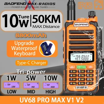 BAOFENG UV68 Pro Max V2 10W Dual Band TypeC Carregador IP68 Waterproof a Rádio CB 50KM de Longo Alcance Radio Walkie Talkie TwoWayRadio