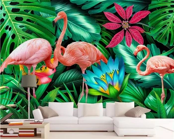 Beibehang papel de parede Personalizado Nórdicos, fresco e simples de floresta de folha de bananeira jardim flamingo PLANO de fundo murais de parede 3d papel de parede
