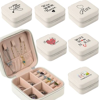 Caixa de jóias Portátil Couro PU Organizador Casos Brincos Colar de Anéis de Armazenamento Jewelers, revendedor Caixas de Enfermeira Impressão de Viagens Jóia de Exibição