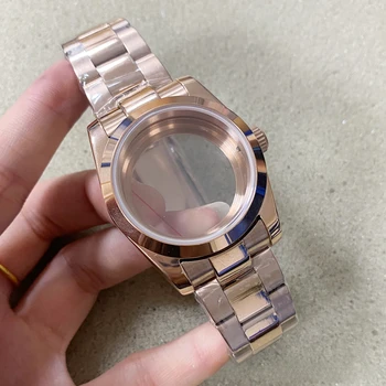 Caso relógio de 36 39 mm para a Rolex Oyster Estilo do ouro de rosa do processo PVD Cinta de Aço Inoxidável Sapphire Vidro Adequado para NH35/36 Movimento