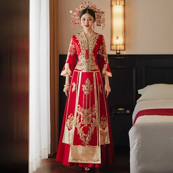 Clássico Chinês Do Estilo Do Vestido De Casamento Cheongsam Bordado De Alta Qualidade Casamento Terno Oriental Noiva Roupas Vintage Qipao