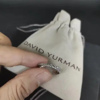 David Yurman Anéis de Cabo Colecionáveis Torcida Linha Pedra Branca Pilha em Prata de lei com Pavé de Diamantes