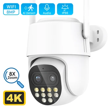 De 8MP PTZ IP do WiFi da Câmera ao ar livre 4MP de duas Lentes, Zoom Digital 8X Ai Humanos Automático de Detecção de Rastreamento Home do CCTV Câmera de Segurança iCSee
