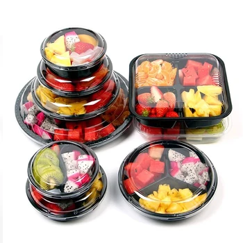 Descartáveis Frutas Caixa De Plástico Circular Caixa De Almoço Salada De Alimentos Classificação De Armazenamento De Recipiente Para Levar A Embalagem Do Lanche Embalagem