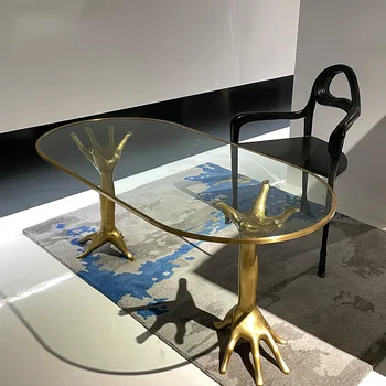 Designer nórdicos luxo de bronze palma mesa de café, Hotel Villa sala de estar, varanda mesa de vidro simples