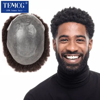 Dupla durável atado a Pele da Base de dados de Afro Toupee para Homens 100% Cabelo Humano Peruca Black Mens de Cabelo Masculino Prótese de Substituição do Sistema