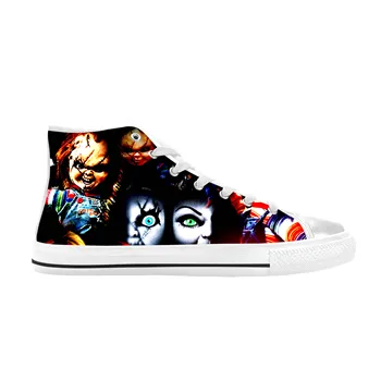Filme de terror Childs Play Chucky Halloween Gótico Casuais Sapatos de Pano de Alta Topo Confortável Respirável Impressão 3D Homens Mulheres Tênis