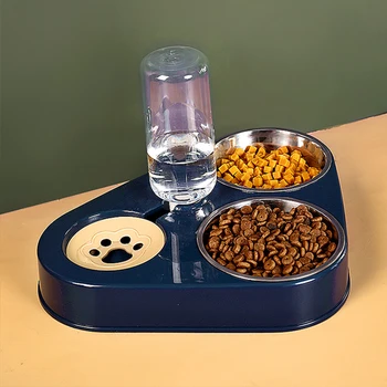 Gato de estimação Tigela Automática Cão Alimentador de 500ML Cão de Garrafa de Água de Gato Bacia do Alimento de animal de Estimação de Aço Inoxidável Duplo Tigela 3 Taças de Gato Acessórios
