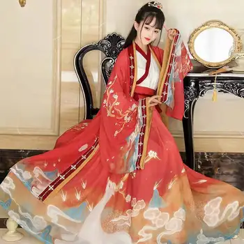 Hanfu vestido das mulheres de estilo Chinês de cintura-comprimento vestido antigo traje de primavera e de outono chinês tradicional vestido para as meninas 한복