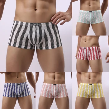 Homens Sexy Boxers Underwear Masculino Respirável Calcinha Ver-através de sua Bolsa de Malha Shorts Troncos de Cueca Tanga Confortável Cuecas