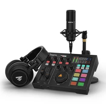 Interface de áudio AM100 K2 Placa de Som Tudo-Em-Um Kit Com Microfone de Condensador DJ Monitor de Fone de ouvido Para Streaming ao Vivo
