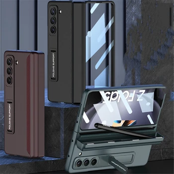 Magnético Tampa da Dobradiça para Samsung Galaxy Z Dobre Caso 5 S porta-Caneta à prova de Choque Rígido do PC Titular Cobrir com Vidro de Filme para Fold5 4