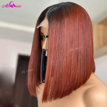 Marrom avermelhado Reta Bob Curto Perucas de Lace Front Wig 180 Densidade 13x4 de Cabelo Humano Lace Frontal Perucas de Cabelo Humano Perucas Para as Mulheres