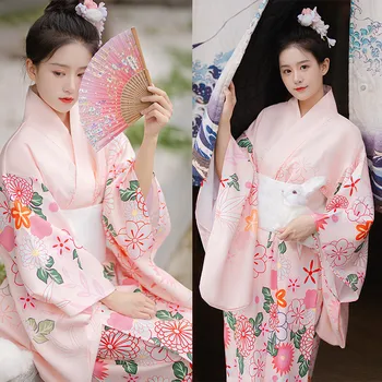 Mulheres Japonesas Tradicionais Vestido Kawaii Cor-De-Rosa Sakura Quimono Gueixa Cosplay Traje De Dança De Desempenho Photoshooting Roupas