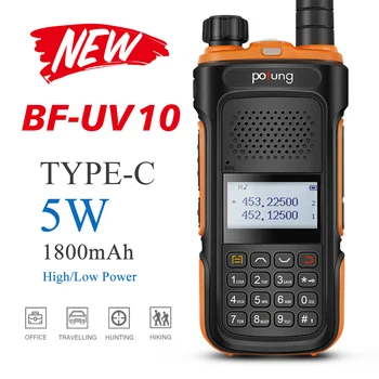Novo Baofeng Walkie Talkie BF-UV10 VHF/UHF Duas Vias de Rádio Portátil 5W Presunto de Rádio CB Suporte de Comunicação-Tipo C de Carregamento