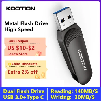 Novo KOOTION U216 Metal USB 3.0 TIPO C Unidade Flash USB OTG Pen drive 128GB 64GB 32GB Cle Stick USB 2 em 1 de Alta Velocidade Pendrive
