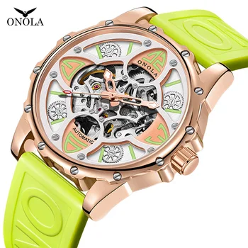 ONOLA relógio marca de moda de luxo Orona trevo de quatro folhas relógio mecânico automático impermeável fita, alça para homens e mulheres.