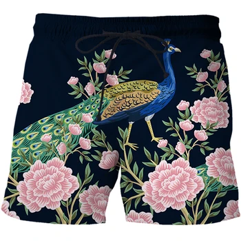 Os homens Verão Piscina Shorts Casual Masculina Solta Resumo padrão de Shorts Havaiano Impressão 3D Elástico na Cintura Sunga de Praia, calças