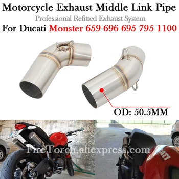 Para Ducati Monster 659 696 795 1100 Hypermotard 796 2008 - 2014 Moto para a Esquerda / Direita de Escape 51MM Escapar Meados de Meio de Ligação de Tubos