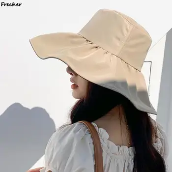 Proteção UV Praia Balde Caps Viagem ao ar livre, Dobrável Chapéus de Sol das Mulheres Aba Larga Panamá Senhoras de Férias Caput Roll-Up Floppy Hat