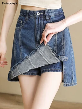 Saias do Denim das Mulheres Fenda Retro Diário de Streetwear Todos-jogo de Cintura Alta, Uma linha de Lazer de Verão na Moda Slim Estilo coreano Bolso Ajuste