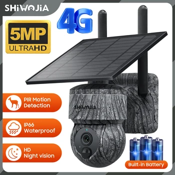 SHIWOJIA 5MP WIFI Solar, Câmera de Vigilância 4G SIM Exterior, Humano/Animal de Detecção de Bateria Solar da Câmera de Segurança de Vídeo Impermeável