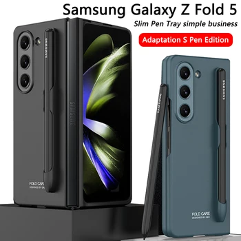 Smehoart Dobrável Case Para Samsung Galaxy Z Dobre 5 5G com Suporte de Capa e Caneta de Fenda Construído em Vidro da Tela de Filme Protetor