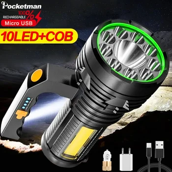 Super Brilhante XPE+COB Lanterna 6 Modos de USB Recarregável, Impermeável Lanterna de Longo Alcance Poderoso Acampamento ao ar livre Luz da Noite