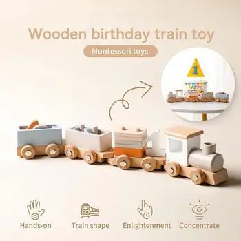 Trem de madeira de Aniversário Toy Montessori Brinquedos Bebê Brinquedos de Aprendizagem Bebê Educacional de Classificação Brinquedos de Blocos de Carrinho de Brinquedos de Madeira de Bebê S0E4