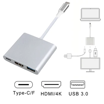Usb, HDMI Tipo c c Hdmi USB 3.0 Adaptador do Conversor Typec para hdmi/USB 3.0/Tipo-C cobrança de Uma de Alumínio Para o adaptador do portátil