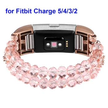 Vistoso Banda para o Fitbit Carregar 5 Pulseira de Mulheres Pulseira de Elástico, Alça para Fitbit Carga 5/4/3 SE Bracelete dos Grânulos da Jóia Nova